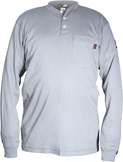 MCR Safety Flame Resistant FR Henley Work Shirt, FR Long Sleeve Men's Shirt, Gray, Medium
