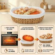 YANGQIHOME Woven Bread Basket with Warming Stone, 9 x 12.6 x 3.9 Inches, Water Hyacinth