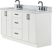 Ariel 67 Inch Double Rectangular Sink Bathroom Vanity with Italian Carrara Marble Countertop in White