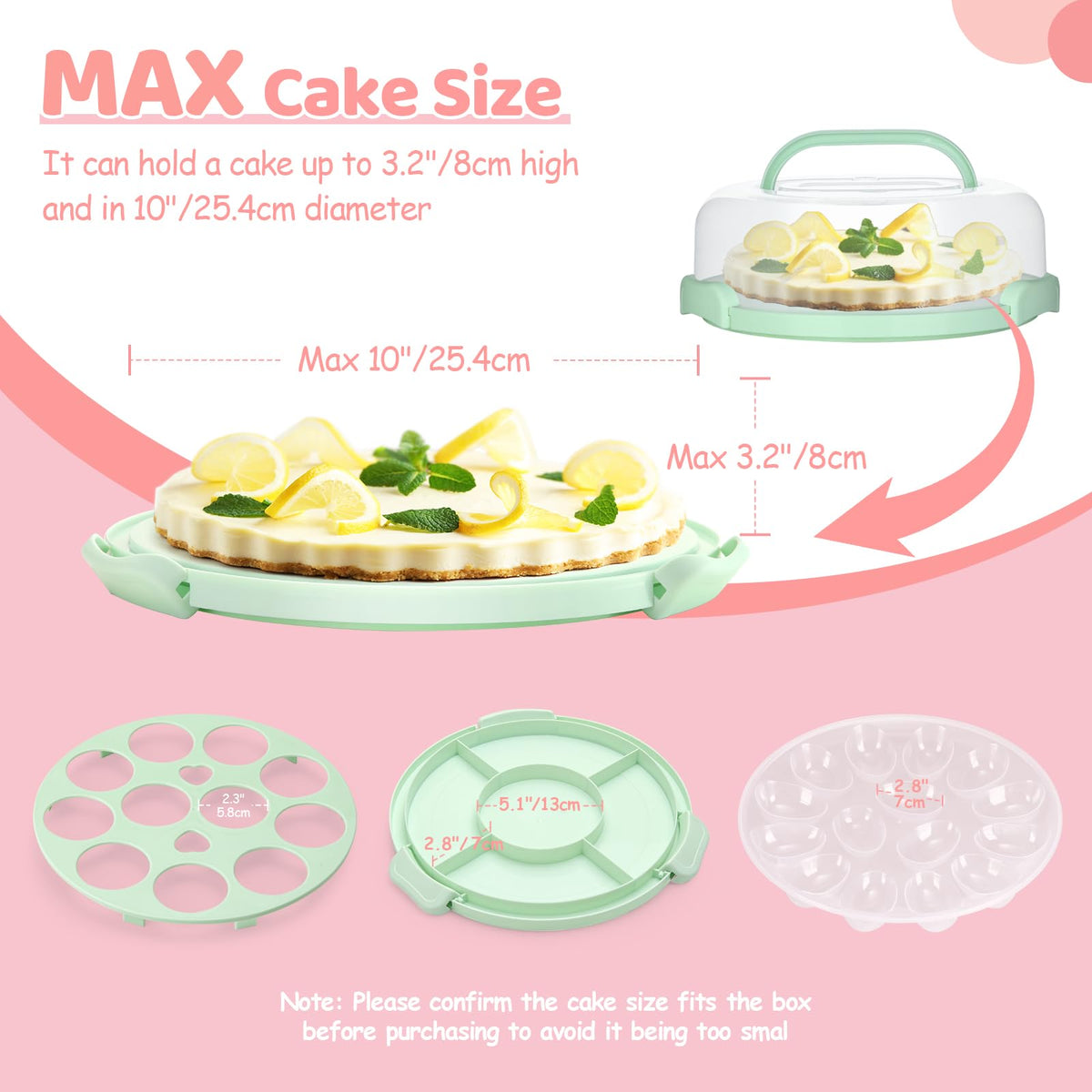 Ohuhu Cake Carrier with Lid, Holds 10 Inch Cakes, Green