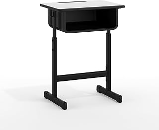 Flash Furniture Adjustable Student Desk with Grey Tops, Black, 10-Pack | Adjustable Height, Black Pedestal Frame, Durable Construction, Commercial Use