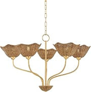 Mitzi Kehlani 5-Light Chandelier | Aged Brass Finish | Light Natural Wicker Floral Shades | Botanical-Inspired Artisanal Ceiling Light | Organic Sculptural Design | 32.5" W x 19.75" H | H1101805-AGB