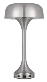 40W x 2 Mushroom Cloud Metal Desk lamp with 1 USB and 1 Type C USB Charging Ports by Cal – 22"x12"x12", Metal, Brushed Steel, Model BO-3053TB-BS