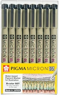 Sakura Pigma Micron pens 05 line Drawing 8 Color Set, Archival ink fineliner manga pen, Bible journaling Study kit