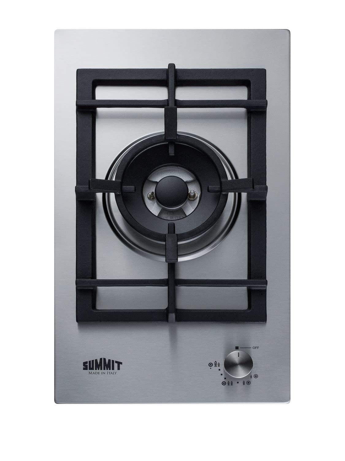 Summit , 12-Inch-Wide Single Burner Gas Cooktop, Stainless Steel with Sealed Burners, Cast Iron Grates, Wok Ring, NG/LPG Conversion Kit, Flame Failure Protection, Easy to Clean