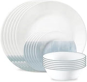 Corelle Vitrelle 18-Piece Service for 6 Dinnerware Set, Triple Layer Glass and Chip Resistant, Lightweight Round Plates and Bowls Set, Foggy Seas