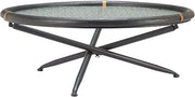 Aneis Coffee Table Black, Black Coffee Table, Modern Style, Tempered Rippled Glass Round Shape Tabletop, Fir Wood, Indoor Living, 39.4" W x 39.4" D x 15.7" H