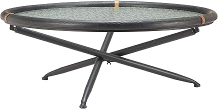 Aneis Coffee Table Black, Black Coffee Table, Modern Style, Tempered Rippled Glass Round Shape Tabletop, Fir Wood, Indoor Living, 39.4" W x 39.4" D x 15.7" H