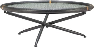 Aneis Coffee Table Black, Black Coffee Table, Modern Style, Tempered Rippled Glass Round Shape Tabletop, Fir Wood, Indoor Living, 39.4" W x 39.4" D x 15.7" H