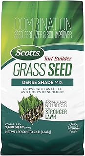 Scotts Turf Builder Grass Seed Dense Shade Mix, 5.6 lbs. | Grass Seed Plus Lawn Fertilizer & Soil Improver, Grows With As Little As 3 Hours Of Sun, Covers Up To 1,400 sq. ft.