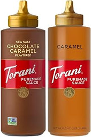 Torani Puremade Caramel & Sea Salt Chocolate Caramel Sauce Variety 2-Pack for Desserts and Coffeehouse Drinks, 16.5 Oz Ea