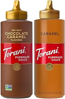 Torani Puremade Caramel & Sea Salt Chocolate Caramel Sauce Variety 2-Pack for Desserts and Coffeehouse Drinks, 16.5 Oz Ea