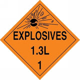 Accuform MPL126CT1 PF-Cardstock Hazard Class 1/Division 3L DOT Placard, Legend "Explosives 1.3L 1" with Graphic, 10-3/4" Width x 10-3/4" Length, Black on Orange