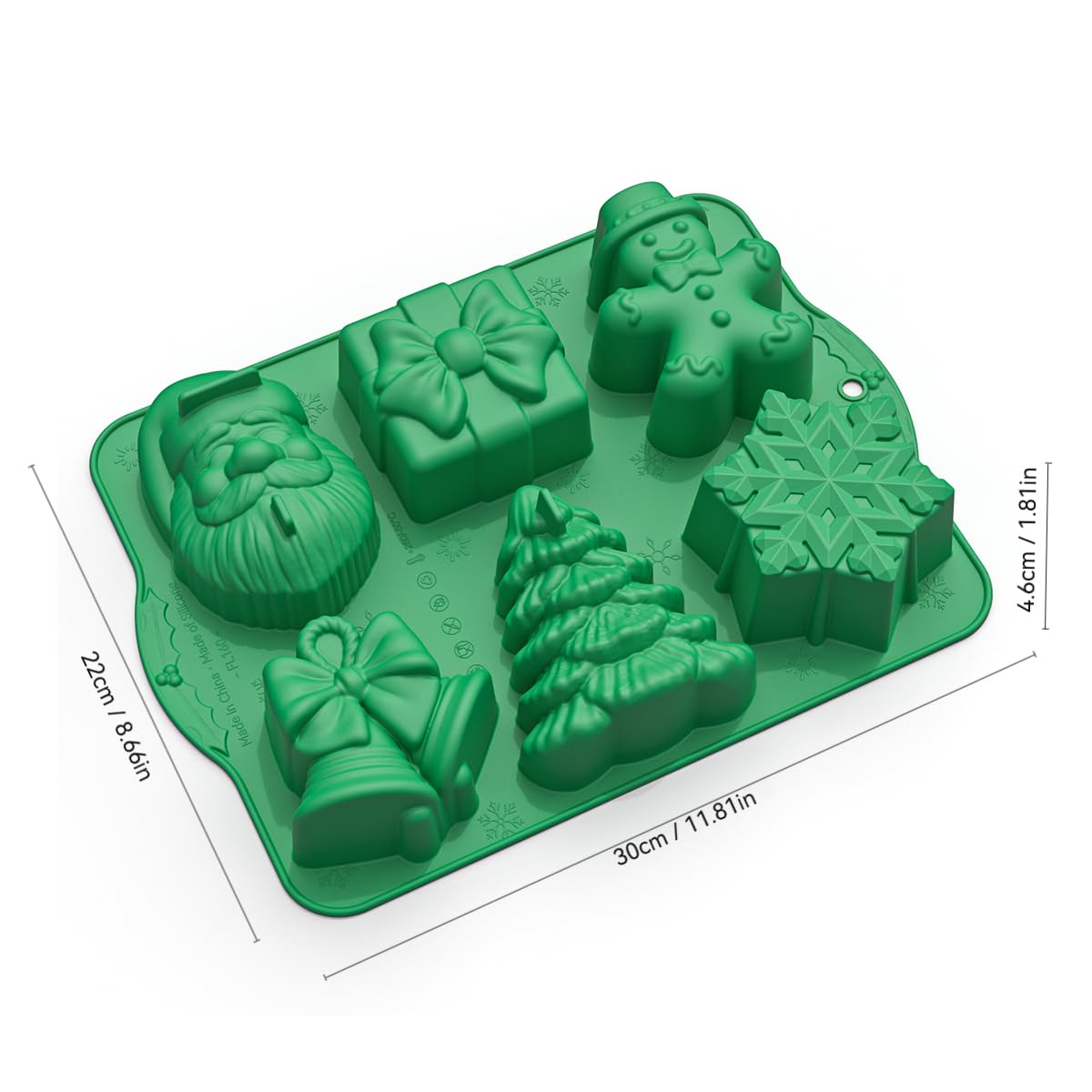 Apiocmy Silicone Mold Set, Large 3D Christmas Shapes with Scraper, Green