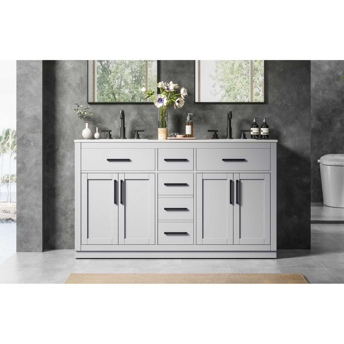 Alden Bathroom Vanity Grey by Lighting Design – Wood, Grey, Model VF29760DGR