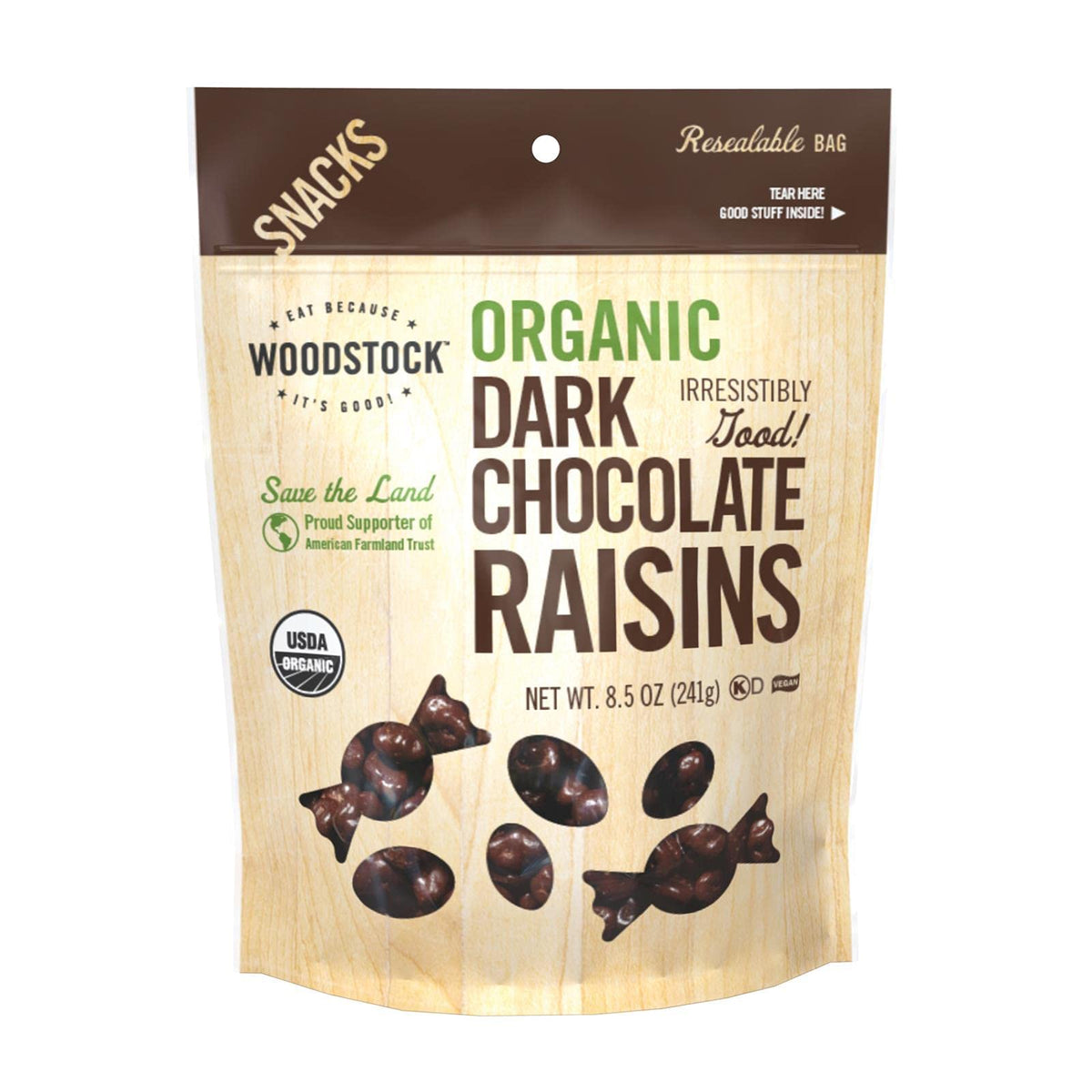 Organic Raisins; Dark Chocolate by Woodstock Farms – 8.5 Ounce (Pack of 8), Brown