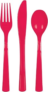 Unique Party Elegant Ruby Red Solid Assorted Plastic Cutlery - 18ct - Stylish Disposable Silverware for Weddings, Parties & Events