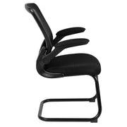 Kale Black Mesh Sled Base Side Reception Chair with Flip-Up Arms by Flash Furniture – Set of 1, Foam, Black Mesh, Model BL-ZP-8805C-GG
