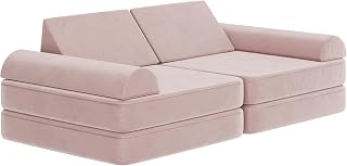 Flash Furniture Kids Play Couch, 6-Piece, 56", Blush | Modular Foam, Removable Covers, Convertible, Kids Sectional