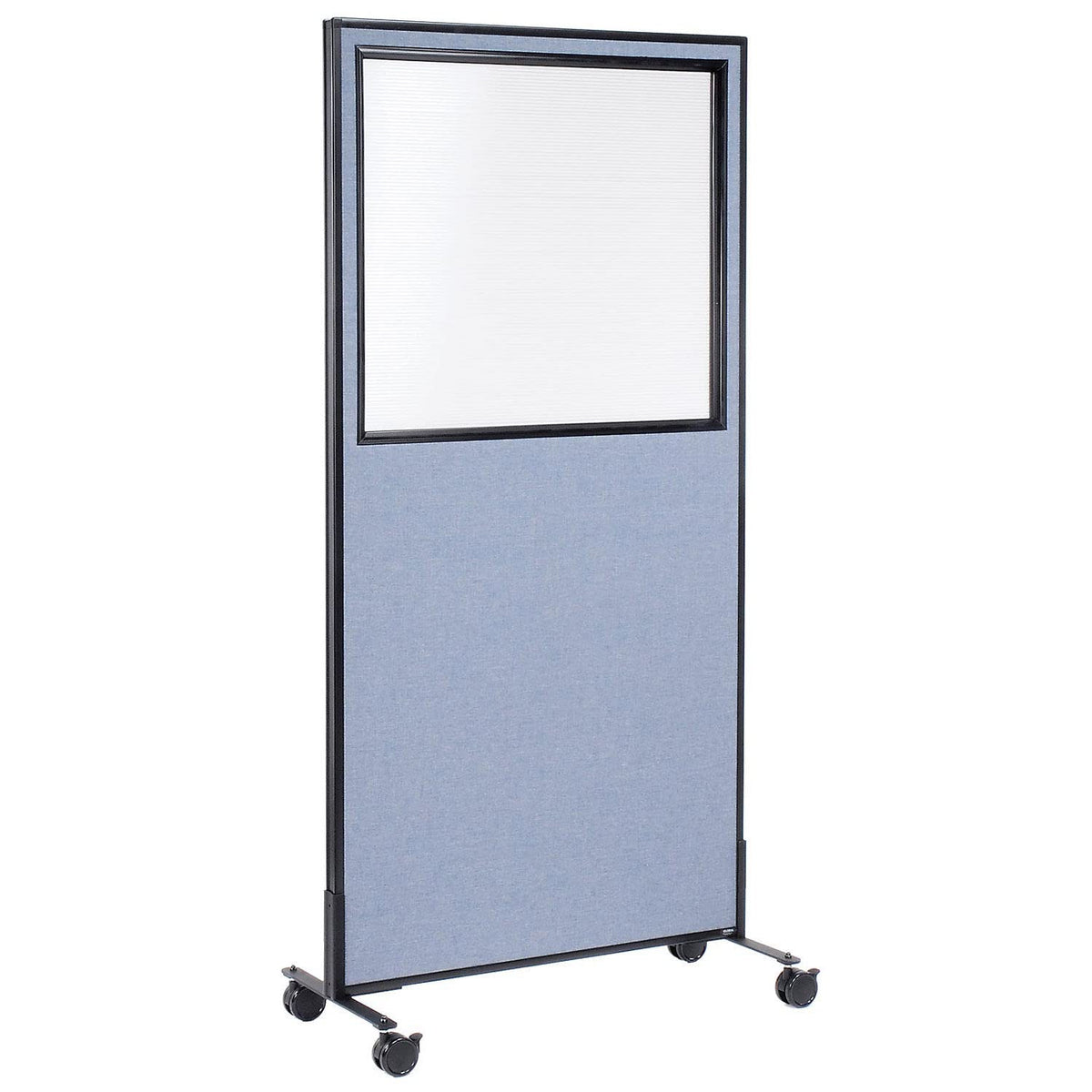 36-1/4"W x 75" H Mobile Office Partition Panel with Partial Window by Global Industrial – Alloy Steel, Blue, Model 694981MBL