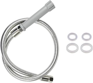 Replacement for T&S Brass B-0044-H Pre-Rinse Hose,44" Flexible Hose with Heat Resistant Gray Handle,Silver,Stainless Steel