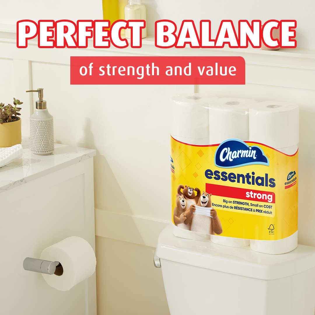 Essentials Strong Toilet Paper by Charmin – 9 Count (Pack of 4), White, Pack of 36, Model 30772045169