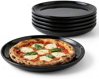 Tuxton China BBA-1315 Pizza/Serving Plate, 13-1/8" Diameter x 1-3/8" H, Round, Rolled Edge, Microwave and Dishwasher Safe, Oven Proof, Fully Vitrified, Ceramic, DuraTux, Black, Pack of 6