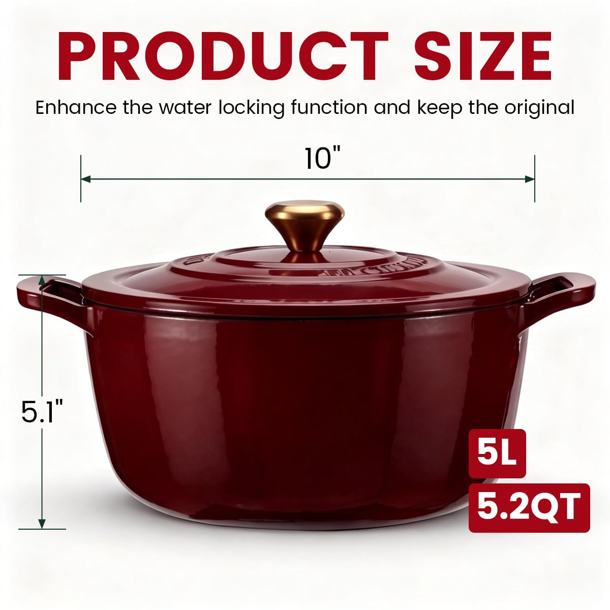Jinchufuri Enameled Cast Iron Pot, 5.2 Quart, Red