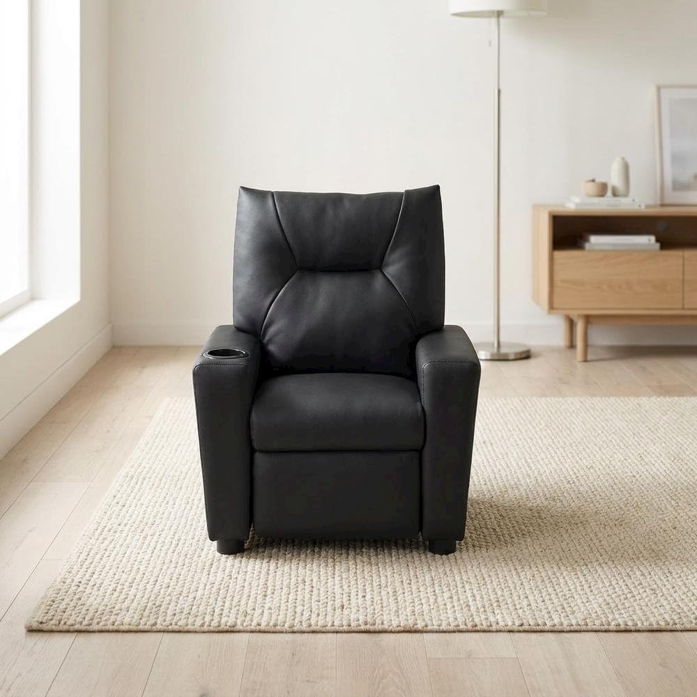 Kids Recliners Black PVC Fabric Perline 23W by Furnifact – PVC Fabric, Wood, Foam, Black