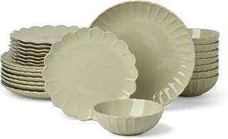 Lenox French Perle Scallop Matcha Stoneware 24-Piece Dinnerware Set for 8 | dishwasher safe | plates and bowls sets for kitchen and dining | 11 inch plate, dish set, dishes | 2.25 inch, 16oz