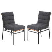 Dark Gray Boucle Fabric Dining Chairs Set of 2 with Black Iron Legs by Furnifact – Fabric, Steel, Wood, Grey, Pack of 2
