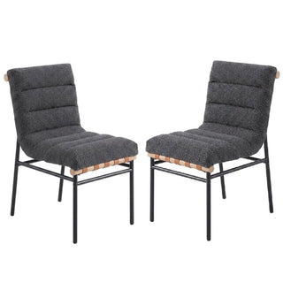 Dark Gray Boucle Fabric Dining Chairs Set of 2 with Black Iron Legs by Furnifact – Fabric, Steel, Wood, Grey, Pack of 2
