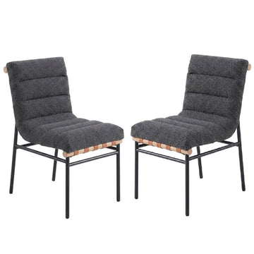 Dark Gray Boucle Fabric Dining Chairs Set of 2 with Black Iron Legs by Furnifact – Fabric, Steel, Wood, Grey, Pack of 2