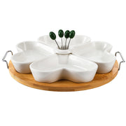 ZEAYEA Ceramic Divided Serving Tray with Picks, 11 Inch, White