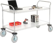 Nexel Heavy Duty 2 Tier Wire Shelf Rolling Utility Cart with Pneumatic Wheel Casters, 18"W x 36"L x 39"H, Chrome Finish