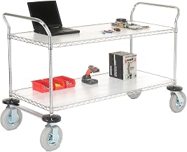 Nexel Heavy Duty 2 Tier Wire Shelf Rolling Utility Cart with Pneumatic Wheel Casters, 18"W x 36"L x 39"H, Chrome Finish