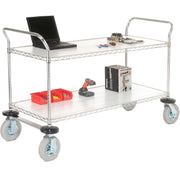 Heavy Duty 2 Tier Wire Shelf Rolling Utility Cart with Pneumatic Wheel Casters by Nexel – Silver, Model 1836N2C