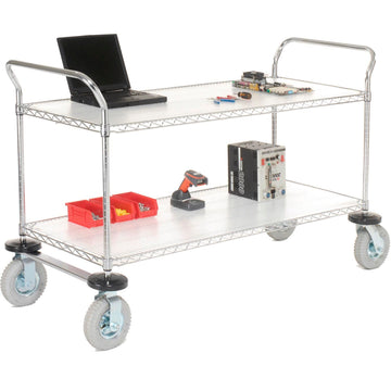 Heavy Duty 2 Tier Wire Shelf Rolling Utility Cart with Pneumatic Wheel Casters by Nexel – Silver, Model 1836N2C