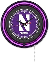Holland Bar Stool Clk15BKNthwst NCAA 15 in. Dia. Northwestern University Double Neon Wall Clock Black