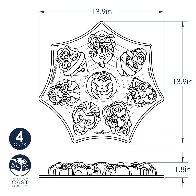 Monster Mask Cakelet by Nordic Ware – 4 Cup Capacity, 4.0 cups, Aluminum, Bronze, Model 95948