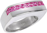 Sterling Silver Pink Tourmaline Cubic Zirconia Ring for Women Princess Cut Channel Set sizes 6-10