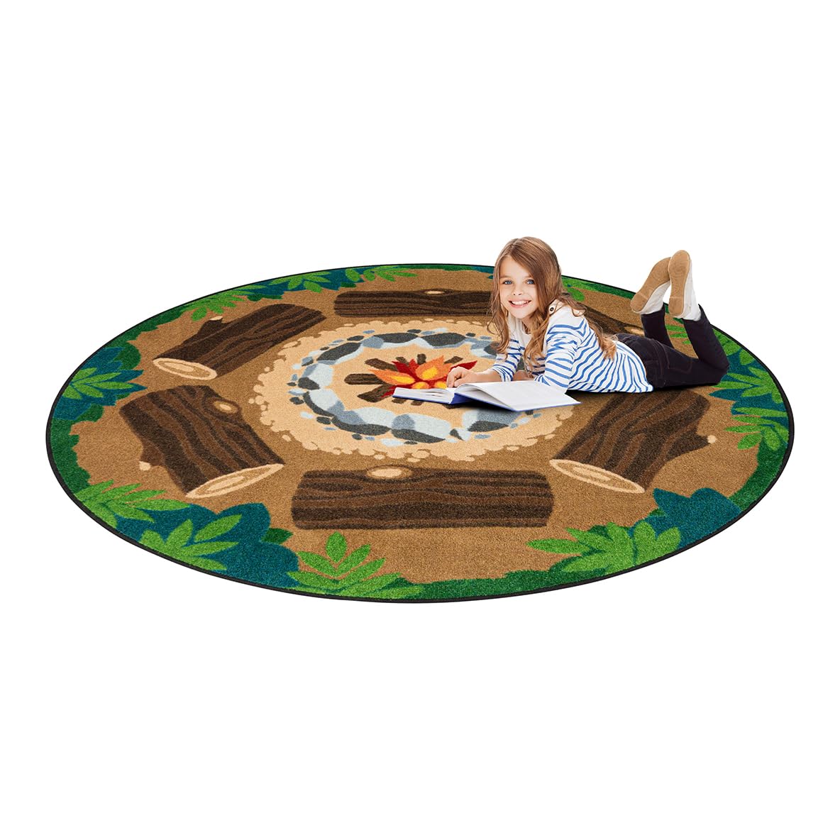 Campfire Fun 5'4" Round Area Rug in Color Multi by Joy Carpets – 5'4" (Round), Nylon, Multi Color, Model 2015H