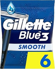 Gillette Blue3 Smooth Men's Disposable Razor, 6 Razors with Triple Blade, 40° Movable Swivel Head, Gliding Strip with ComfortGel Technology