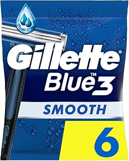 Gillette Blue3 Smooth Men's Disposable Razor, 6 Razors with Triple Blade, 40° Movable Swivel Head, Gliding Strip with ComfortGel Technology