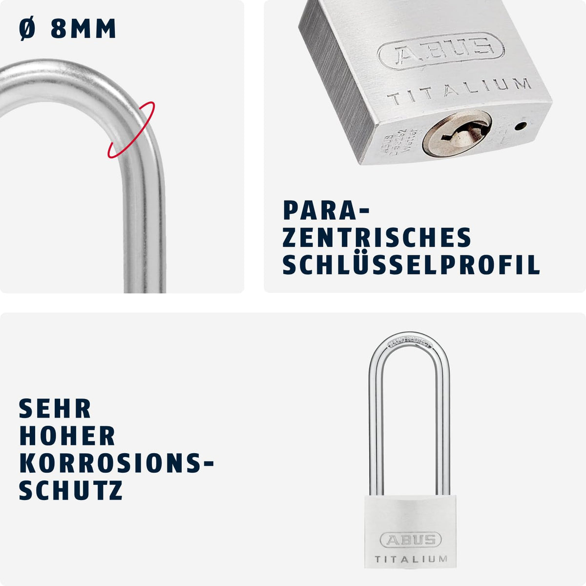 ABUS 1 / Gray / 50 mm lock body, high shackle Keyed Padlocks