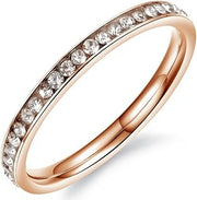 Womens 2mm Titanium Stainless Steel Channel Set CZ Inlay Rose Gold Wedding Ring Engagement Band