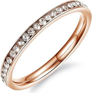 Womens 2mm Titanium Stainless Steel Channel Set CZ Inlay Rose Gold Wedding Ring Engagement Band