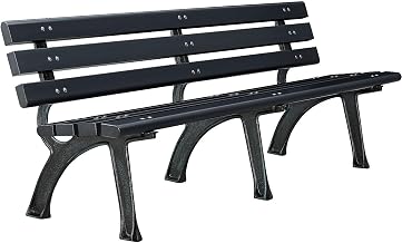 Global Industrial 6'L Outdoor Park Bench with Backrest, Black, Plastic