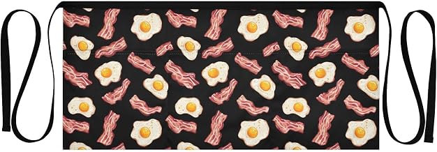 Kitchen Apron Bacon Eggs | Unisex Server Apron with 3 Pockets, Adjustable for Waiters, Gardeners, Kitchen, BBQ, Painting and Restaurant Work