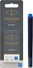 Parker QUINK Long Fountain Pen Ink Refill Cartridges, Blue, 10 Count